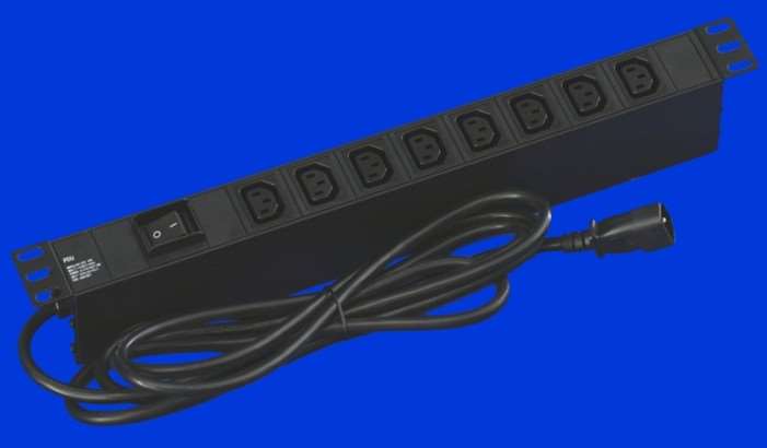 黑色8位国标PDU,16A国标三扁插头输入,10A万能输出,带总开关,线长3M,19